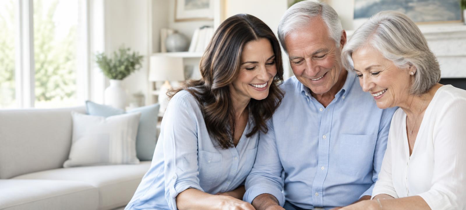 A family reviewing belongings together at home